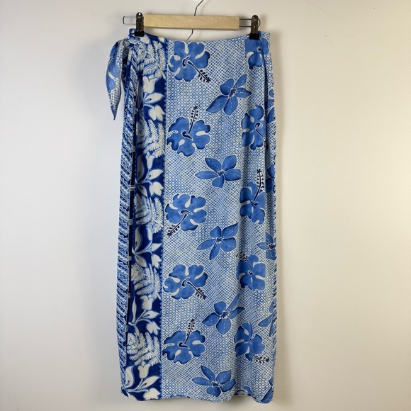 Jams World Tahiti Sarong Skirt Small W812-TAHI Blue Floral Rayon Wrap Hawaii - Picture 6 of 12